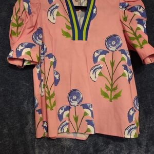 Entro Pink Floral Top with Blue and Green Accents